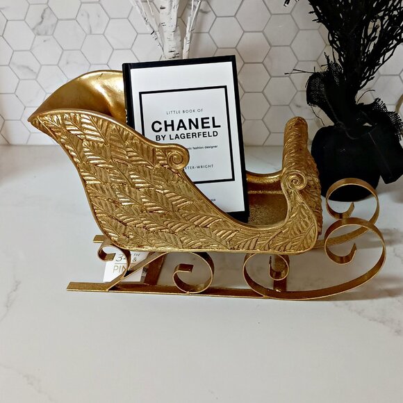 NEW! SHABBY CHIC ELEGANT GOLD SLEIGH SLED DECOR - Picture 2 of 5